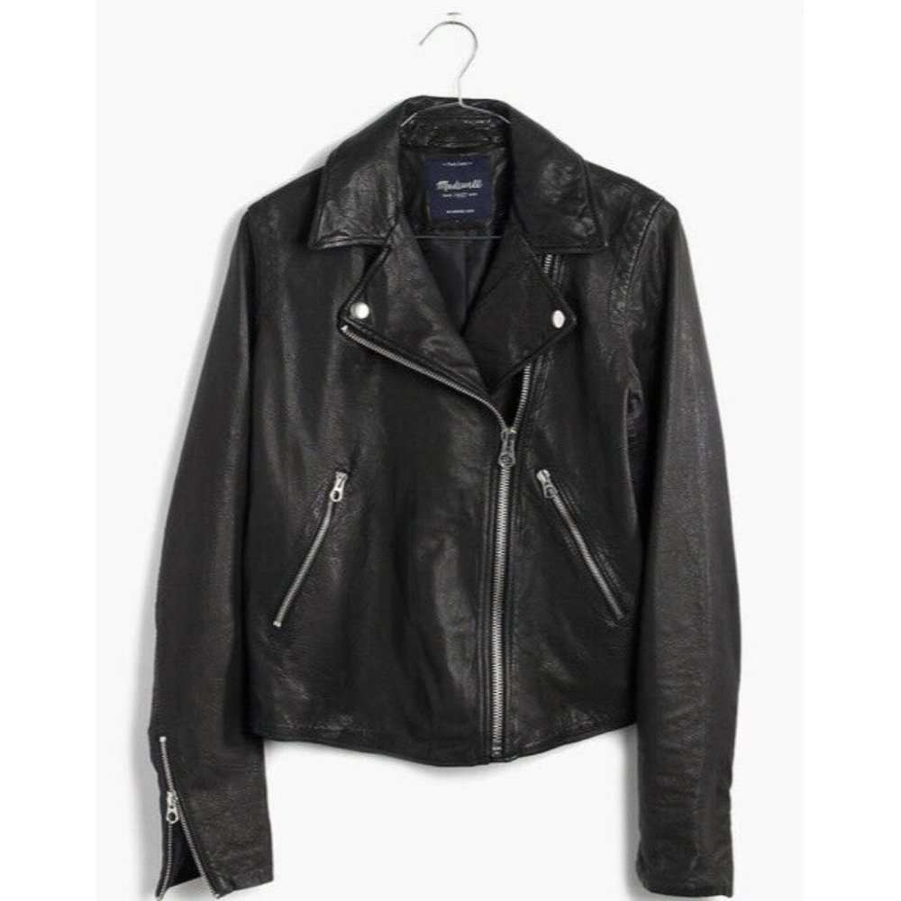 Madewell Washed Leather Moto Jacket in Black Size S $498 E0488